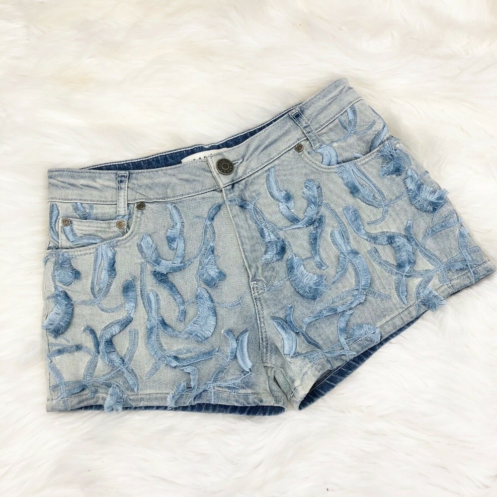 Sandro Paris Embroidered Light Wash Shorts Sz 38